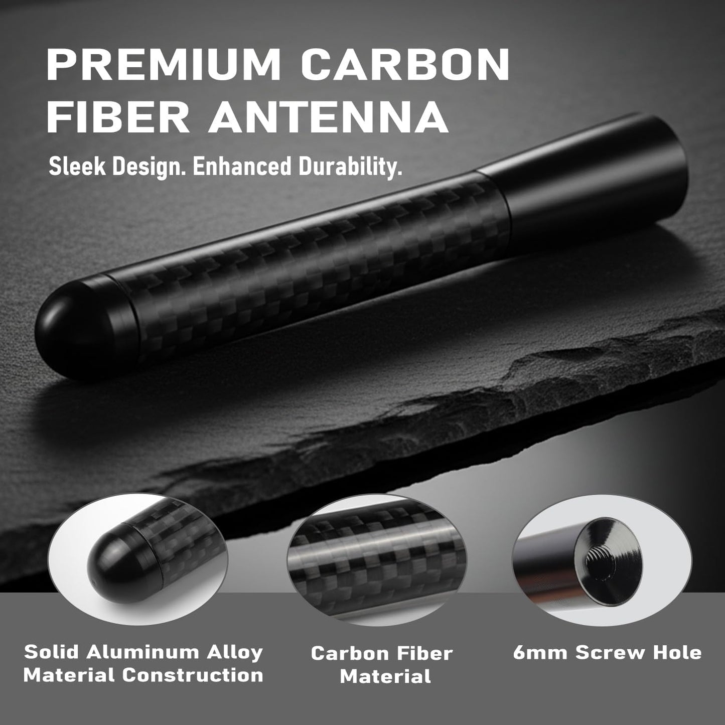 AXECO 3" inch Carbon Fiber Short Antenna for Ford F150 F250 F350 Bronco Ram 1500 Wrangler Gladiator Rav 4 Radio AM/FM Vehicle Roof Stubby Topper