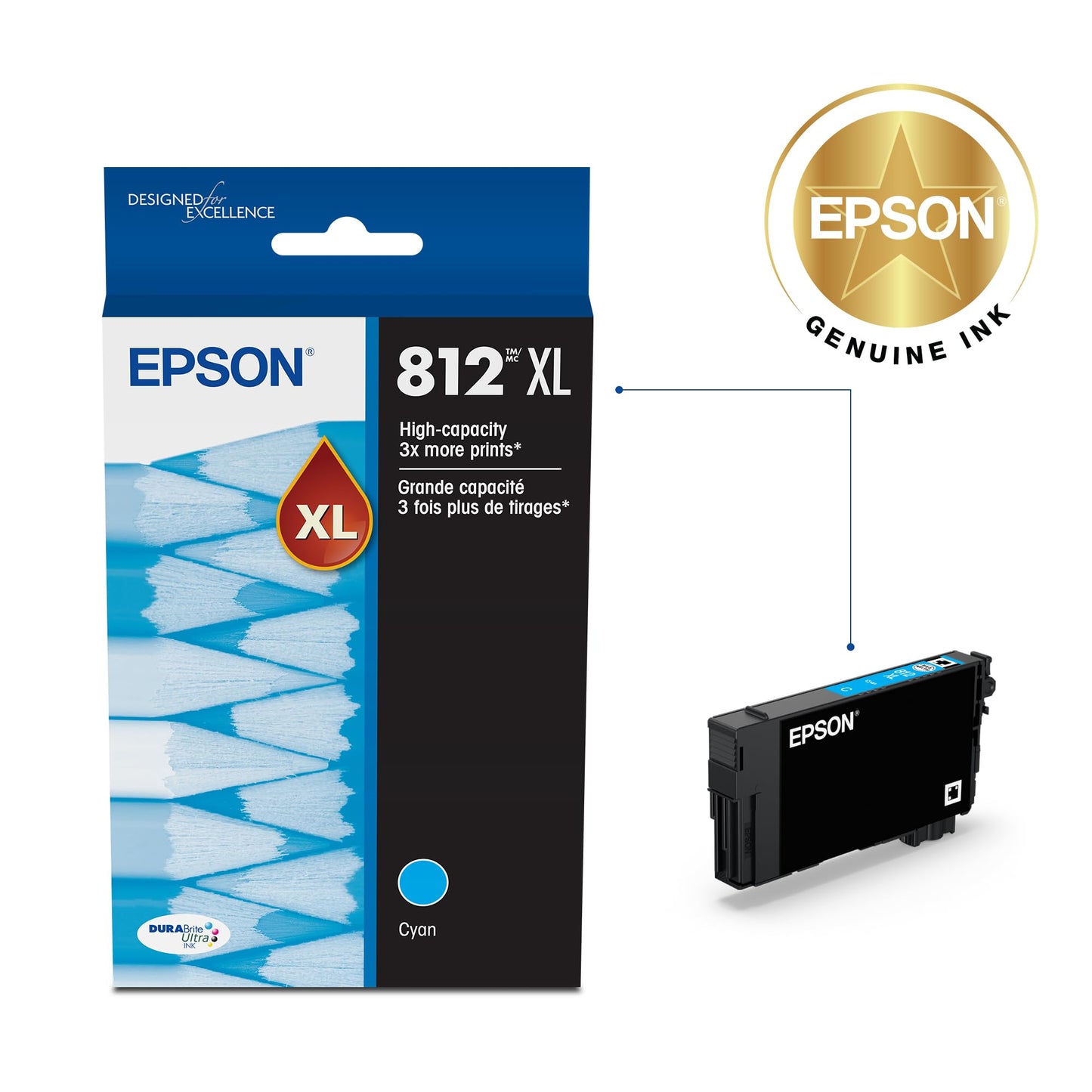 EPSON 812 DURABrite Ultra Ink High Capacity Cyan Cartridge (T812XL220-S) Works with WorkForce Pro WF-7310 ,7820, 7840, EC-C7000