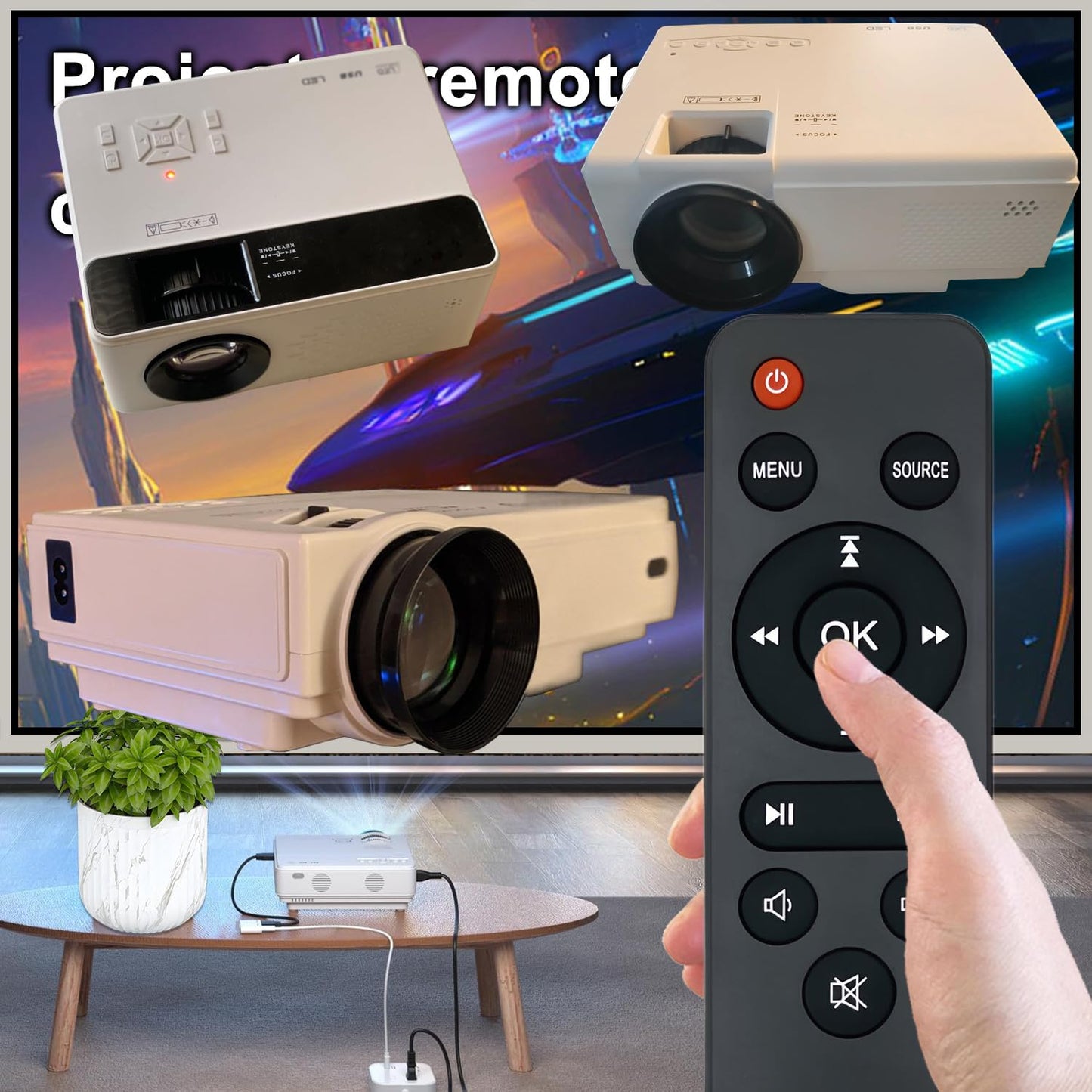 Molgoc Replacement Remote for Mini Projector,Compatible with TMY V08,NISOO M10,PANSEBA hi-04,AuKing M8-F Mini Projector.
