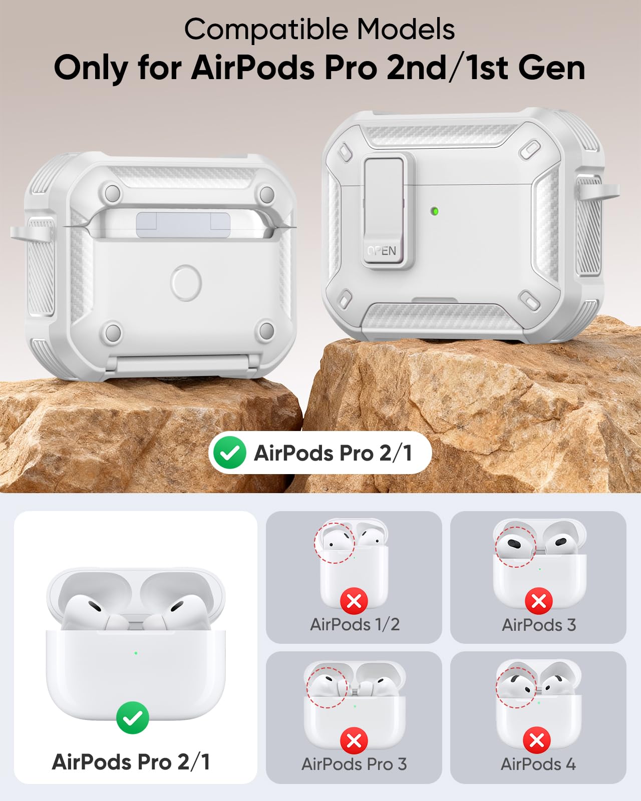 MoKo for AirPods Pro 2 Case with Lock - Compatible with MagSafe, Phone Stand & Auto Pop-up for AirPods Pro 2nd/1st Generation Case, Military-Grade