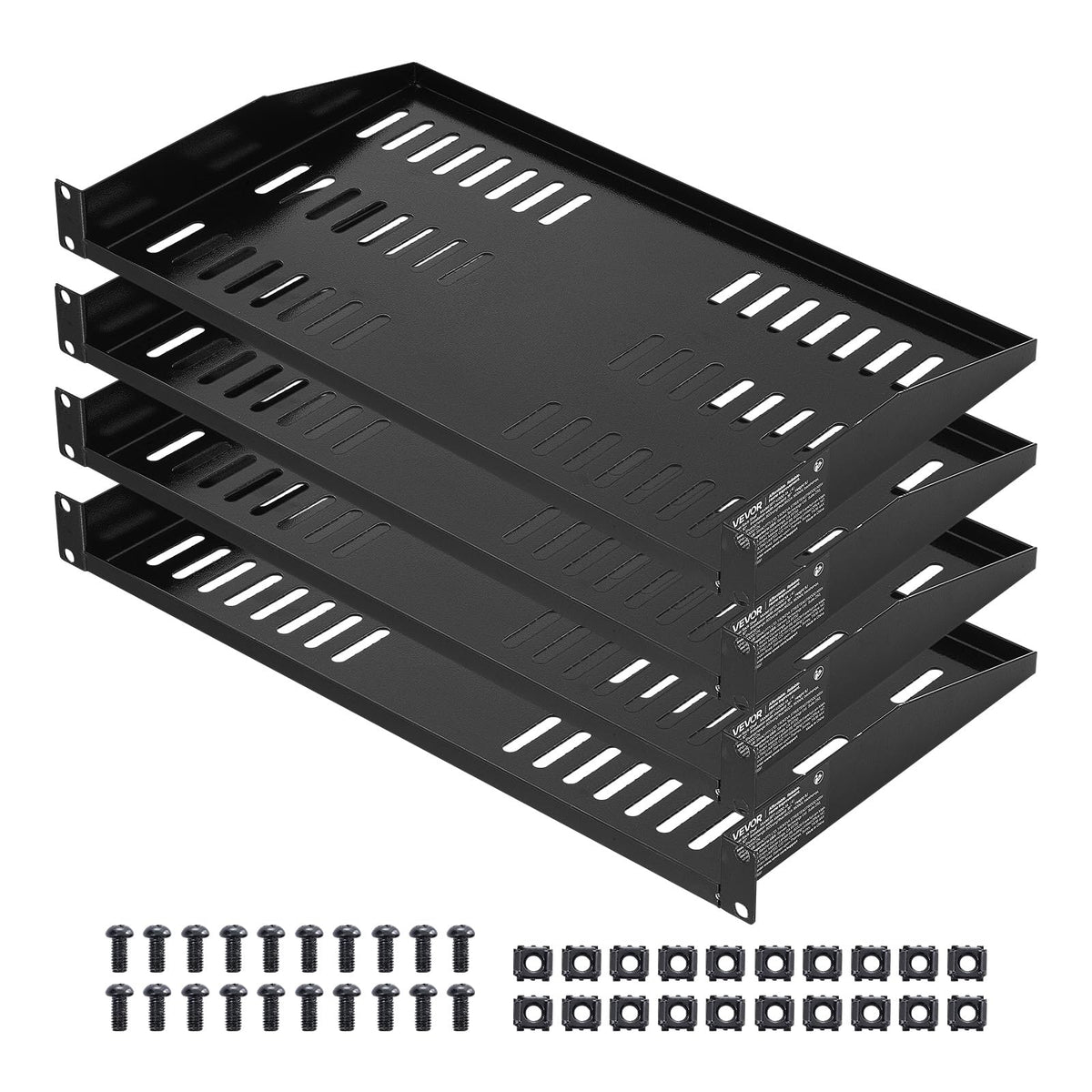 VEVOR 1U Server Rack Shelf, 4 PCS, 50 lbs Max Load-Bearing Vented Cantilever, Wall Mount or Rack Mount Shelf with Tray, 10 in Depth, Good Air
