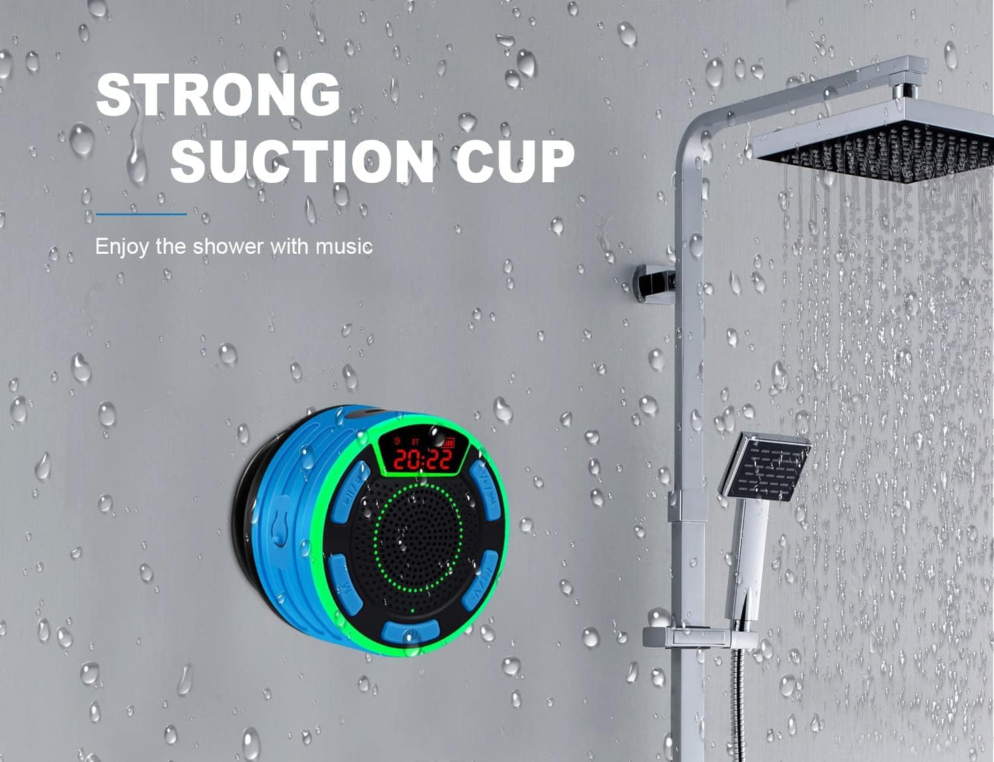 Bluetooth Speakers, DuoTen IPX7 Waterproof Wireless Portable Bluetooth Speakers w/LED Display, FM Radio, Suction Cup, Light Show, Loud Stereo Sound