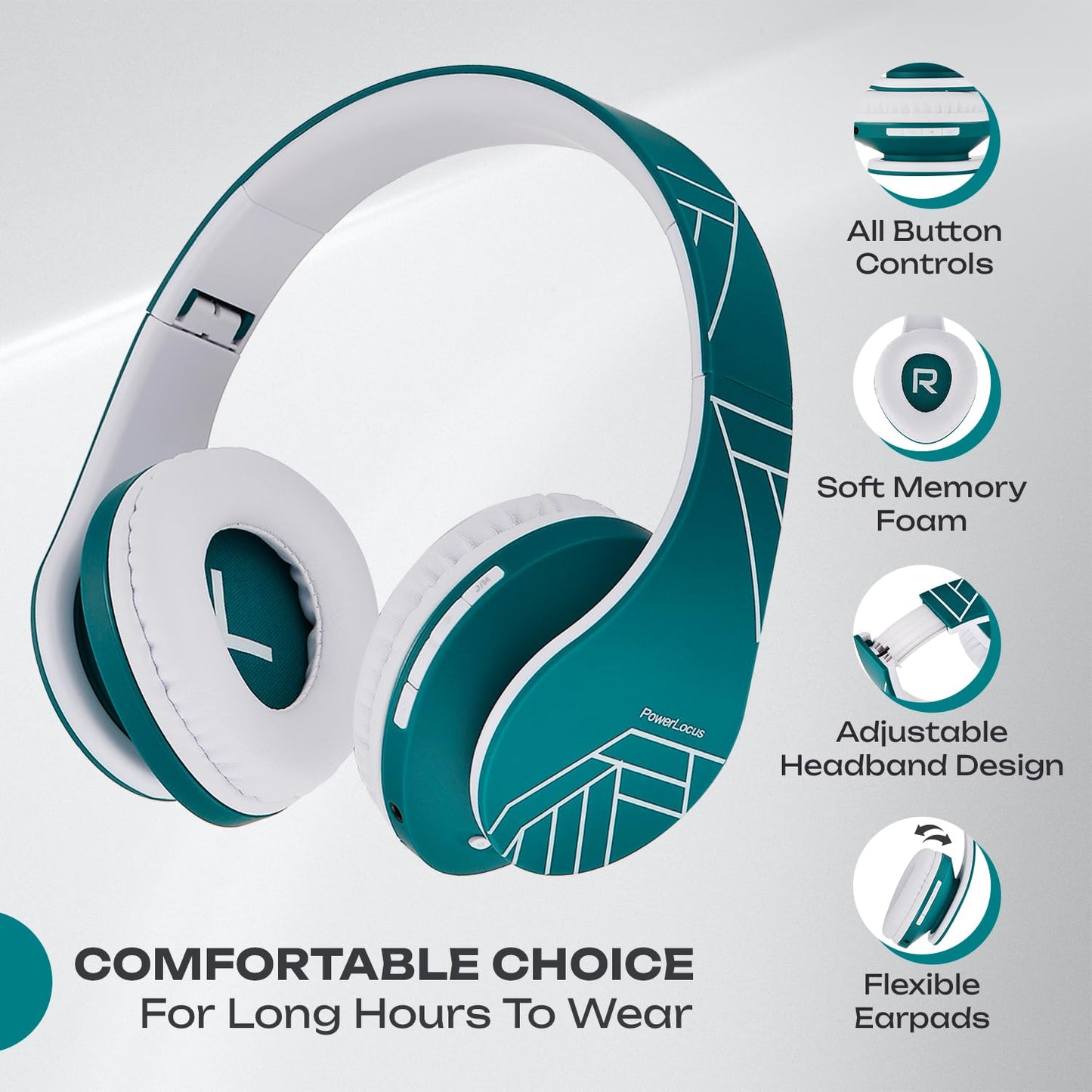 PowerLocus Bluetooth Over-Ear Headphones, Wireless Stereo Foldable Headphones Wireless and Wired Headsets with Built-in Mic, Micro SD/TF, FM…