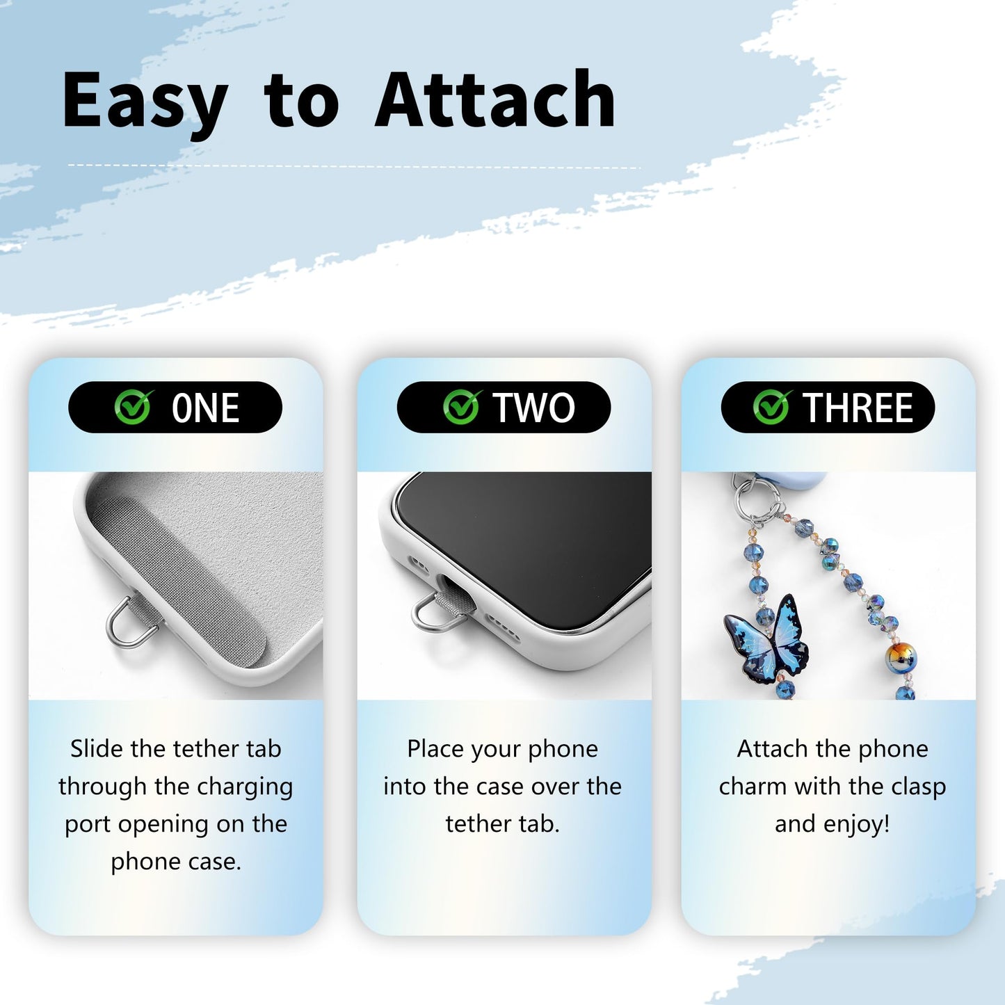 Phone Charm with Beaded Crystals, Anti-Theft Phone Strap, Hands-Free & Detachable Cellphone Lanyard, Cellphone Chain Wristlet with Tether Tab, Charms