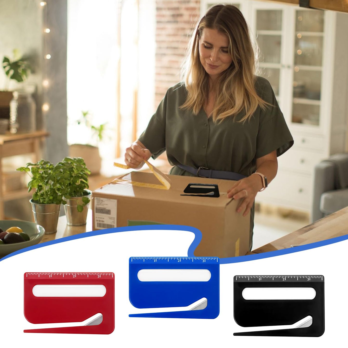 3 Pack Letter Opener Envelope Slitter, Credit Card Sized Mail Opener with Hidden Blade, Built in Ruler & Magnifier, Slim Envelope Cutter for Home