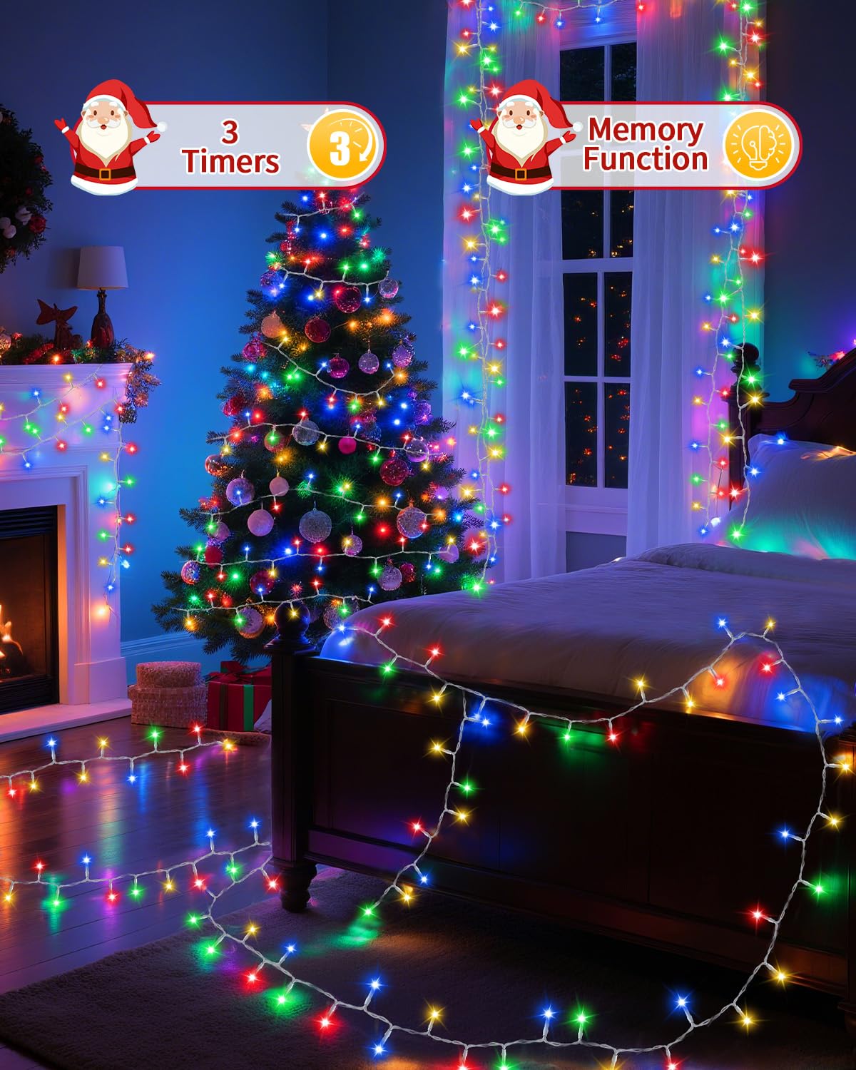 Christmas Lights String Outdoor Indoor, Xmas Tree Decorations Lights, Plug in Twinkle Fairy Light with Remote Timer Dimmable for Room Yard Holiday