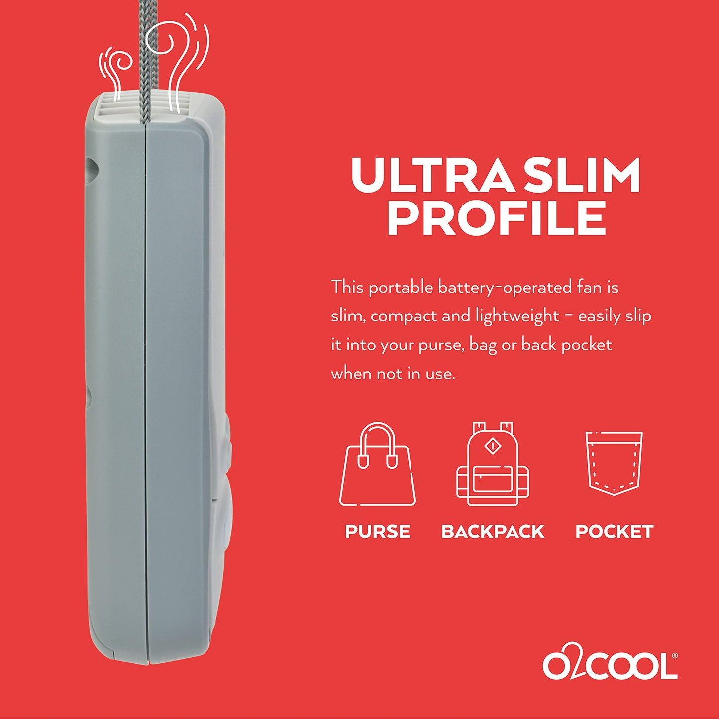 O2COOL Battery Powered Necklace Fan With LED Light, Lanyard, For Personal Cooling And Safety