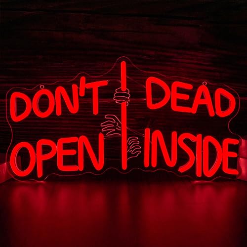 Zombie Themed Neon Sign Don't Open Dead Inside Neon Light Dimmable Horror Movie Light Signs for Terror Room and Gothic Home Decor Ideal Gift