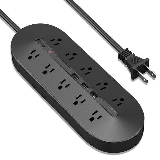 2 Prong Power Strip with 3 USB Ports, 2 Prong to 3 Prong Outlet Adapter, 6.6ft Extension Cord, 5V 3.4A USB, 2 Prong Surge Protector Black