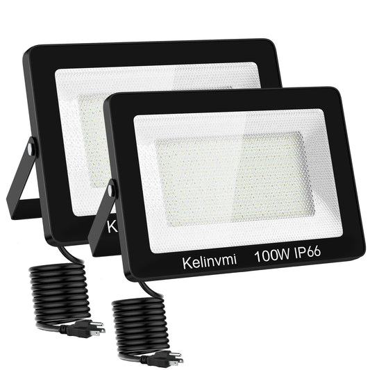 KELINVMI 100 W Outdoor LED Floodlight, 10000 lm LED Floodlight, 4200 K Warm White IP66 Waterproof Outdoor Lighting for Garden, Garage, Home, Yard, 50