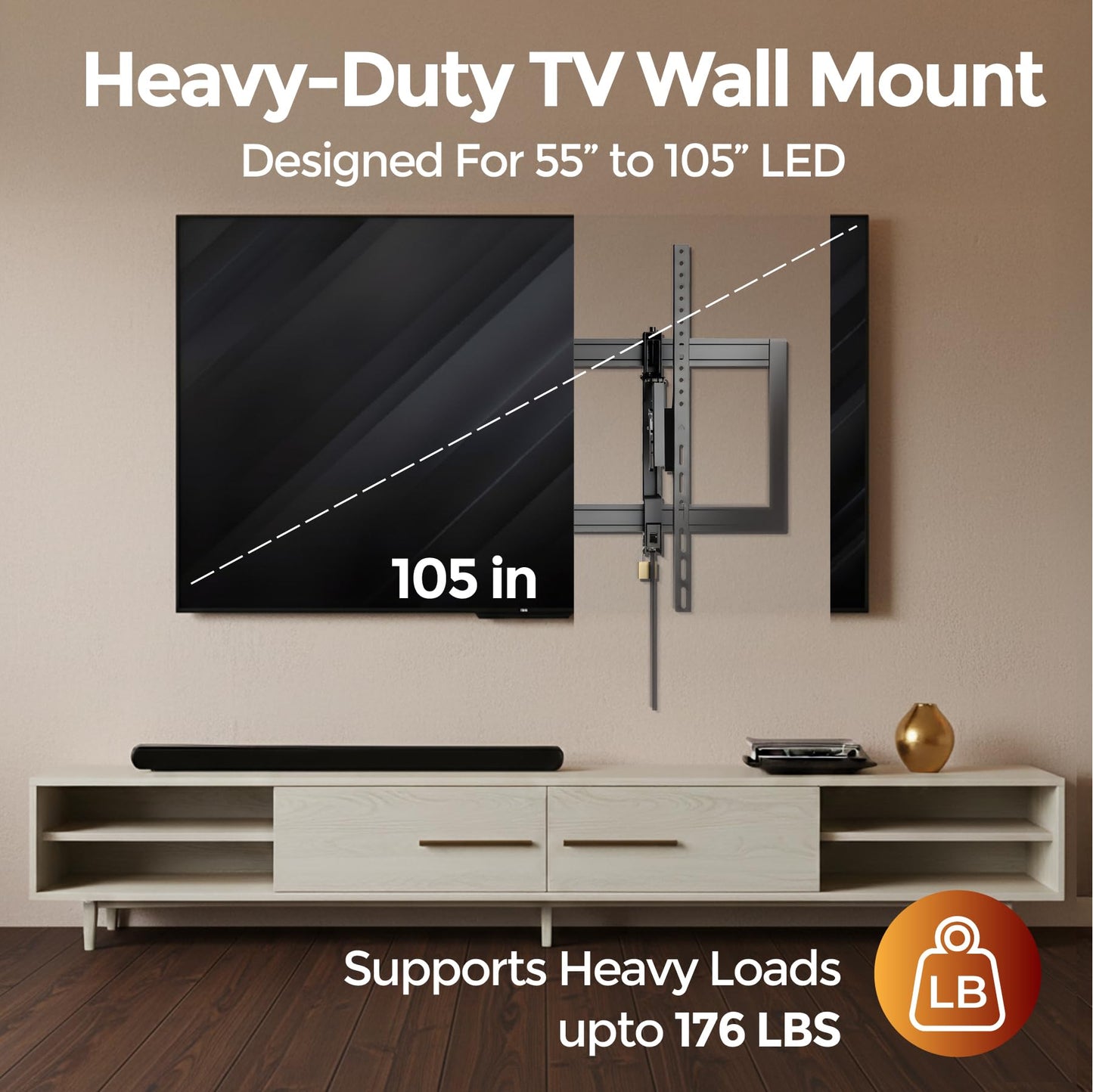 ynVISION.DESIGN Heavy Duty TV Wall Mount for 55"-105" TVs | 100 Inch TV Mount | VESA 1000x600 | 176 lb Capacity | 3-Stud Installation | Tilt & Swivel