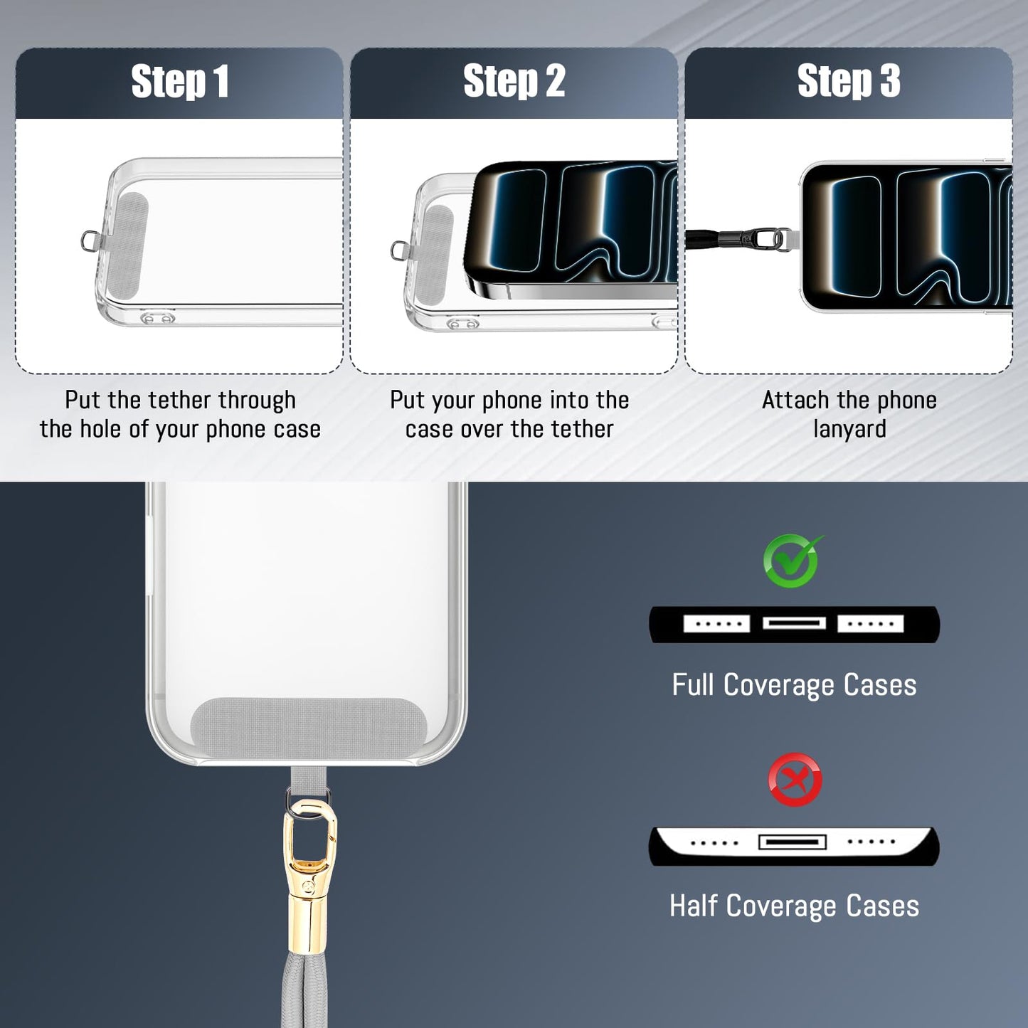 Dadanism Phone Lanyard 2 Pack, 2x Adjustable Crossbody Phone Strap, 2x Tether Tab, Anti-theft Universal Cellphone Multifuctional Patch Lanyards
