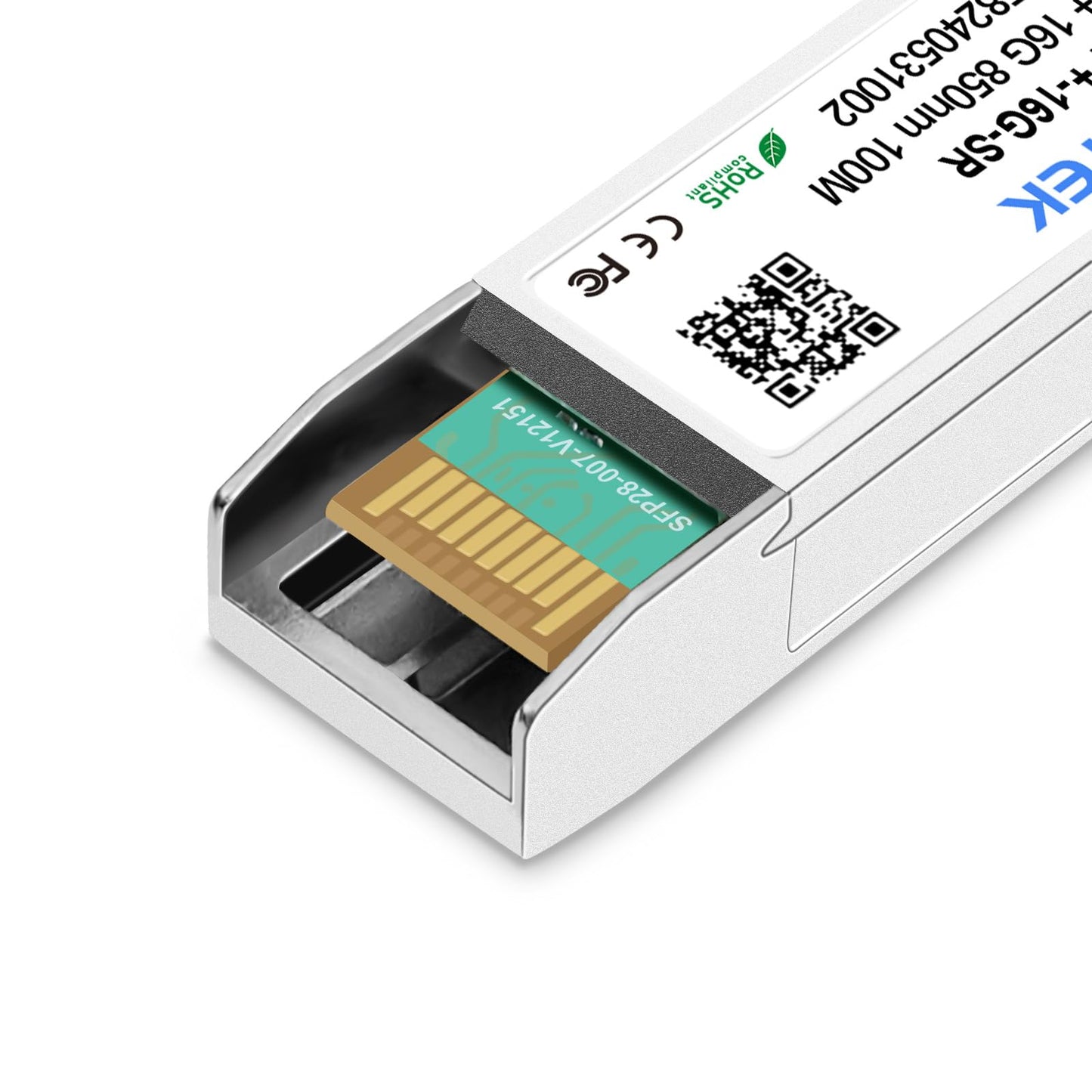 QSFPTEK 16G SFP+ Module, 16GBase-SR 850nm 100m DOM Duplex LC/'MMF Networking Optical Transceiver Compatible with Brocade, Up to 100M