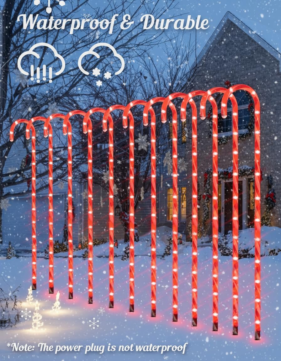COOLWUFAN 36" Candy Cane Christmas Decorations, 24 Pack Giant Candy Cane Lights, Outdoor Pathway Markers Lights for Xmas Holiday Walkway Patio Garden