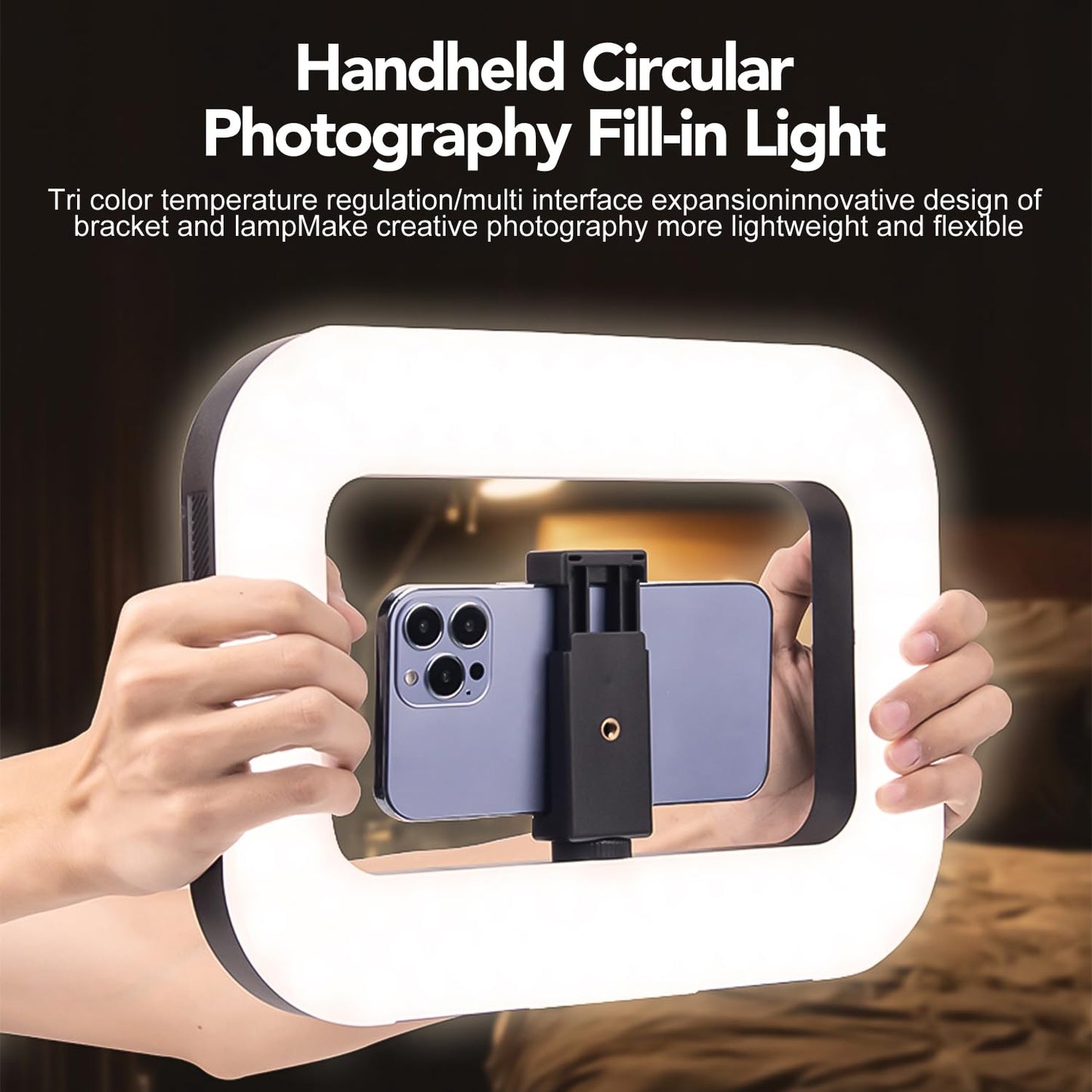 Smartphone Ring Selfie Light Kit Handheld LED Mobile Video Stabilizer Fill Lighting Rig Lights Built-in 8000mAh Battery Rechargeable for Phone Camera