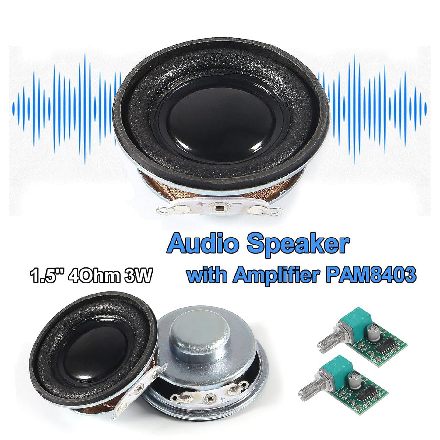 ALAMSCN 2PCS 1.5" 4Ohm 3W Audio Stereo Speaker Round Loudspeaker + 2PCS 3Wx2 DC 5V Digital Amplifier PAM8403 Amp Module for Arduino DIY Replacement