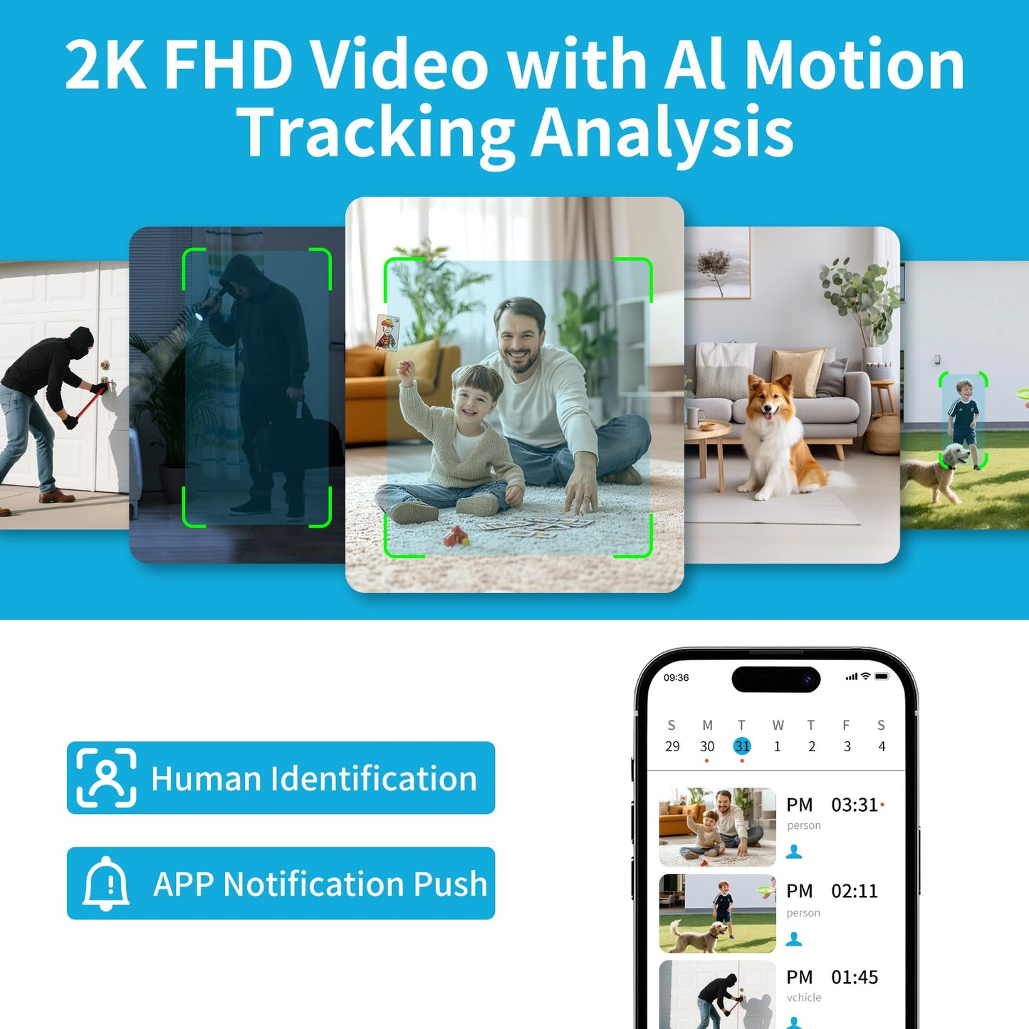 2K Pan/Tilt Security Camera, Smart WiFi Indoor Cameras for Home Security with AI Motion Detection, Dual-Band Wi-Fi (5G/4G) Camera with Phone App