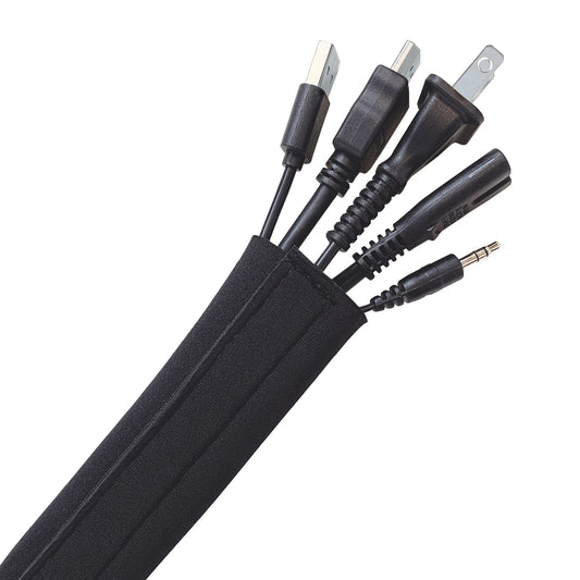 Hook and Loop Cable Sleeve by Wrap-It Storage - 120" x 4.5" Black - Cut to Size Cord Organizer and Cable Protector for Desk, TV Cord Management