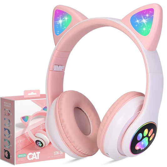 TCJJ Bluetooth 6.0 Cat Ear Kids Headphones for Girls, LED Light Up, 85dB Safe Volume Limit, Stereo Sound Toddler Foldable Wireless & 3.5mm Wired…