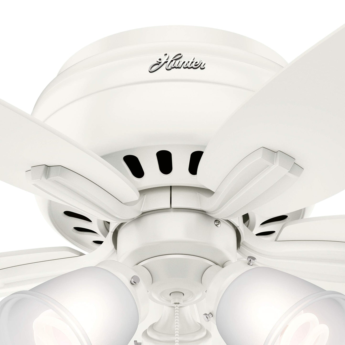 Hunter Fan 42 inch Fresh White Finish Flush Mount Ceiling Fan with 3 Light Fitter (Renewed)