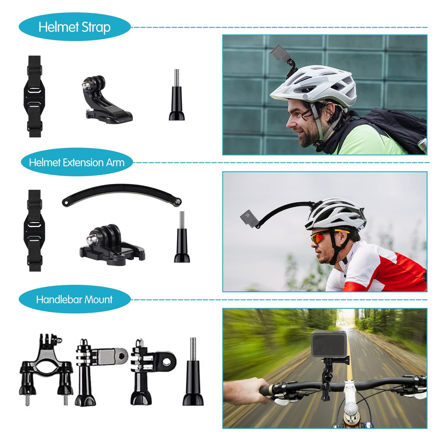 Kuptone Action Camera Accessory Kit for GoPro Hero 11/10/9/8/7/6/5, Insta360, DJI Osmo Action, AKASO (KPE-075)