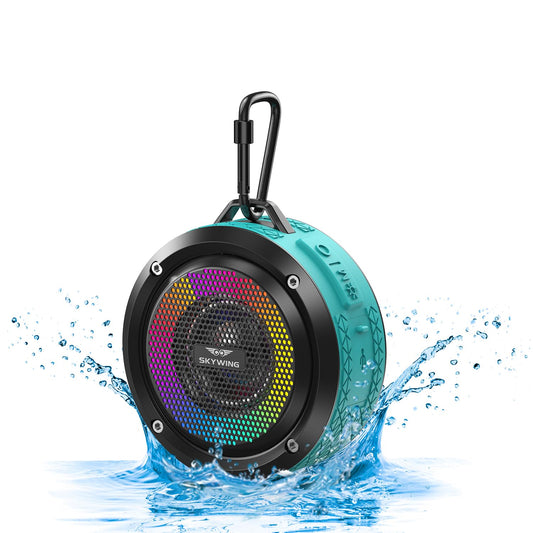 SKYWING Shower Speaker, Certified IPX7 Waterproof,Portable Bluetooth Speaker with Suction Cup,Hook,Light, Stocking Stuffers, Premium Mini Outdoor