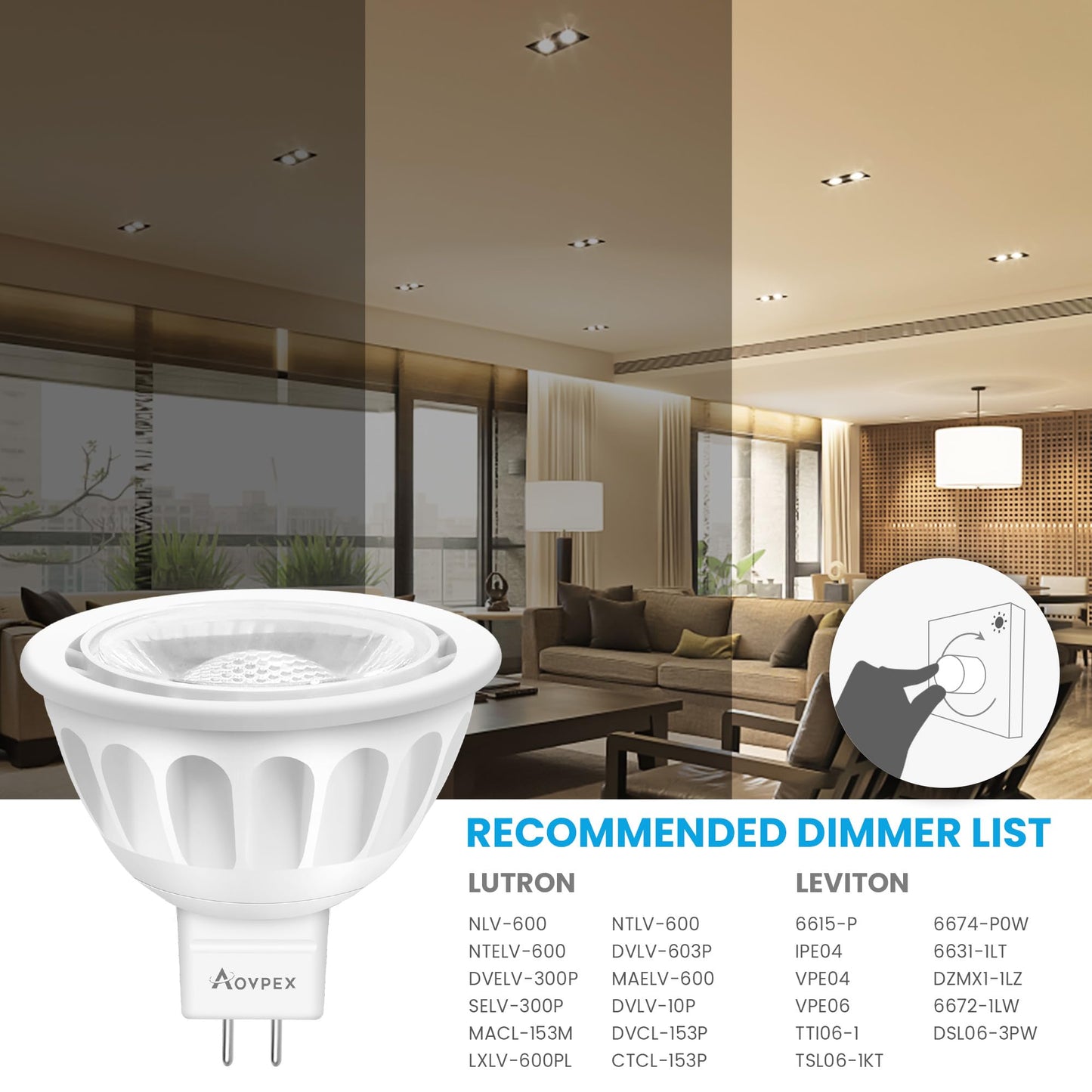 Aovpex 10 Pack Dimmable MR16 LED Bulbs, 12V 5W(50-Watt Equivalent), 3000K Warm White, GU5.3 Bi-Pin Base, 40-Degree, Indoor/Outdoor Landscape Spotlight