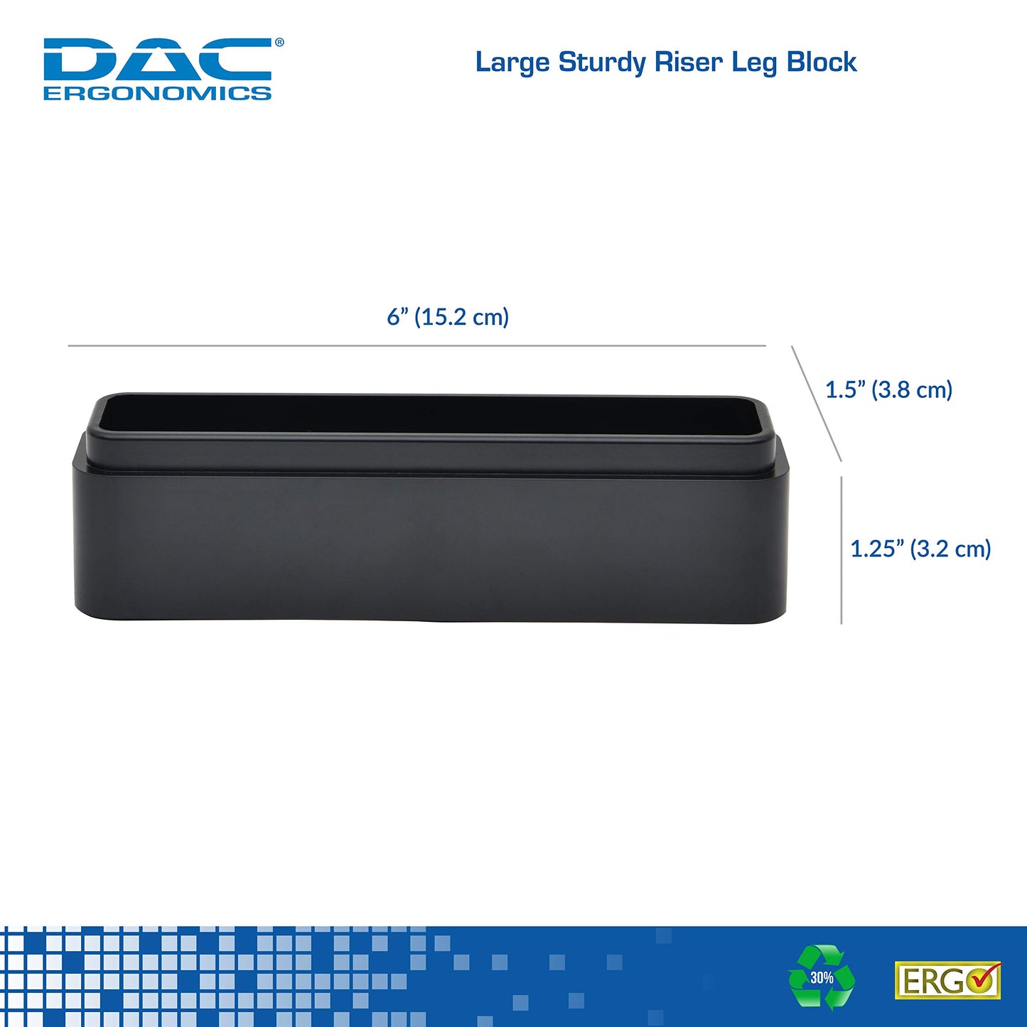 DAC Stax Leg Block Kit for Height-Adjustable Rectangular Monitor Stand, 3-Piece, Raise Monitor Riser by 1-1/4"