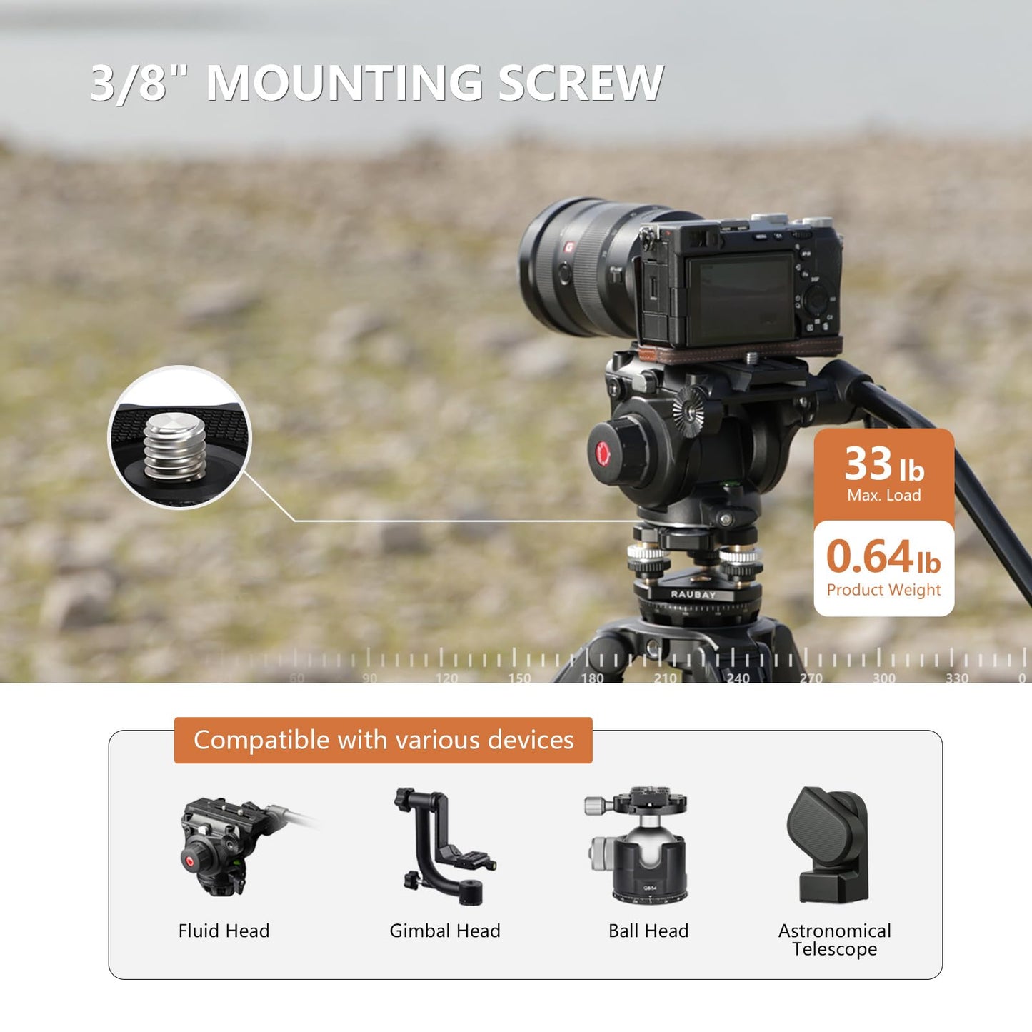 RAUBAY Tripod Leveler Stand for Seestar S50, ±6° Precision Adjustable Leveling Base with Detachable Magnetic Bubble Level, CNC Aluminum 3/8” Mount