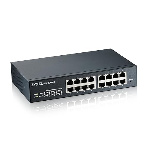 Zyxel 16 Port Ethernet Switch | Smart Managed Gigabit Network Switch | 16x GbE RJ-45 Ports | 32 Gbps Switching Capacity | Wall or Rack Mount, Mounting