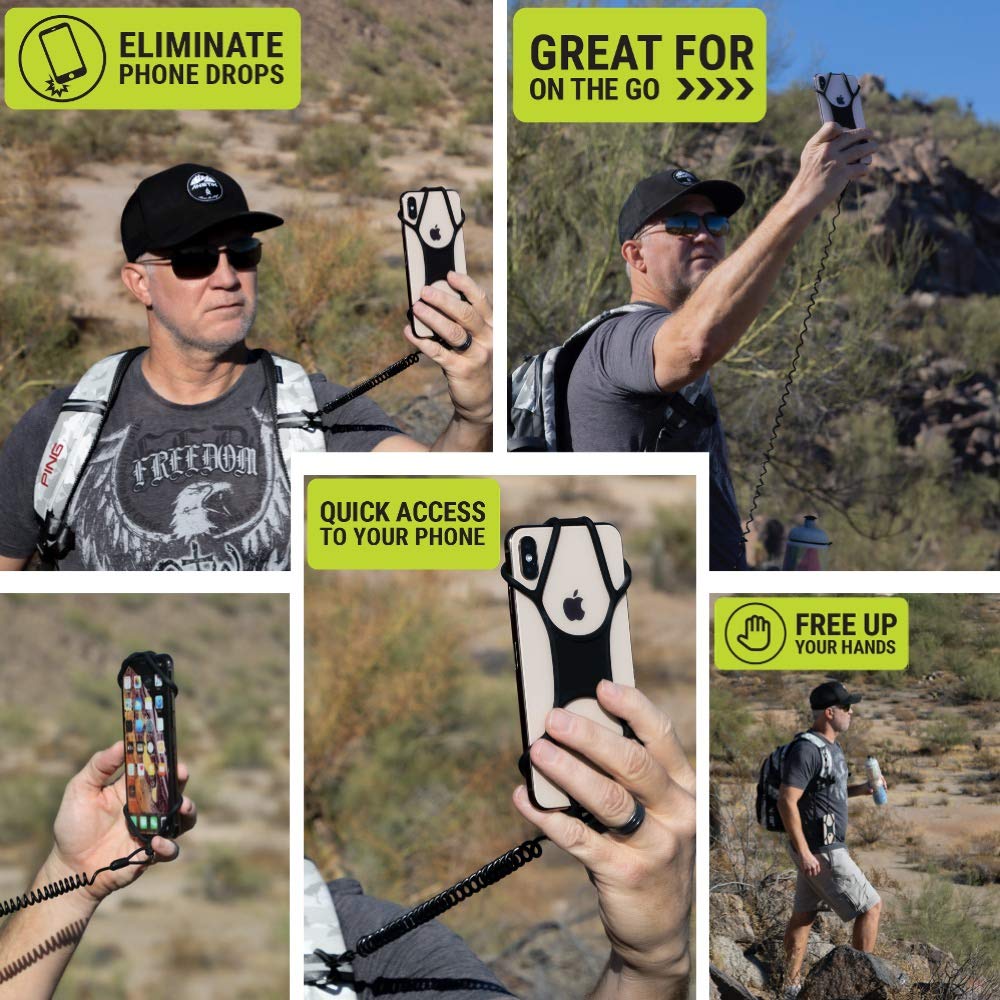 Rugged Phone Lanyard with Coiled Strap and Carabiner - Anti-Theft Cell Phone Tether for Hiking, Travel, Outdoor Use - Universal Phone Strap