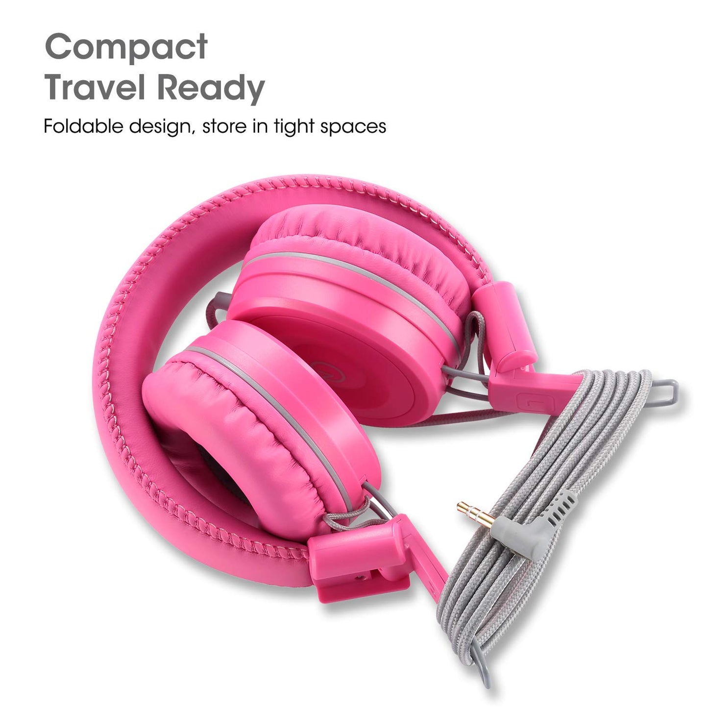 noot products Kids Headphones K22 Foldable Stereo Tangle-Free 5ft Long Cord 3.5mm Jack Plugin Wired On-Ear Headset for iPad/Amazon Kindle