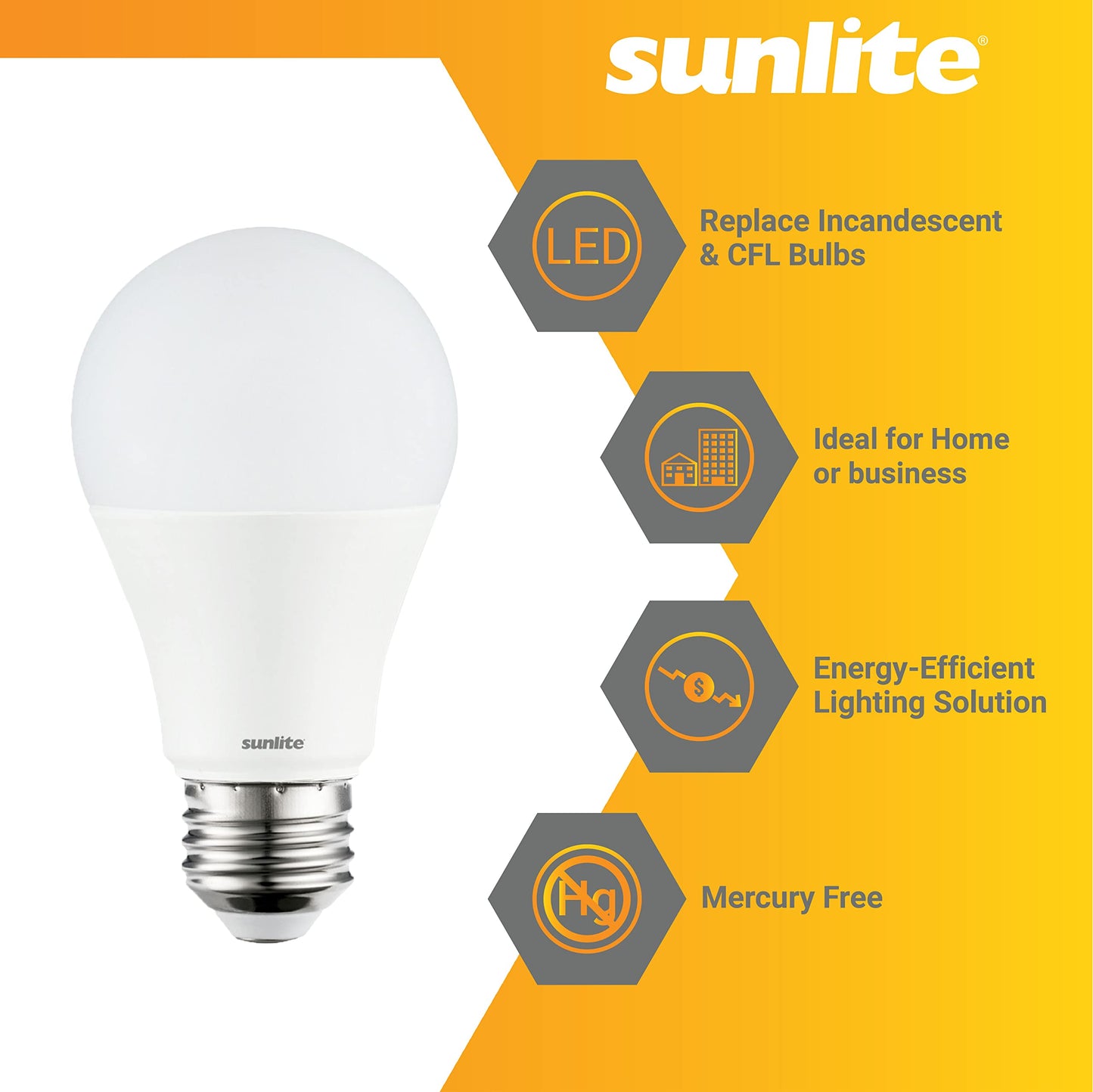 Sunlite 41833 LED A19 Light Bulb, 9 Watts (60W Equivalent), 810 Lumens, Medium E26 Base, 100-240 Multi-Volt, Non-Dimmable, Frost, 3000K Warm White, 6