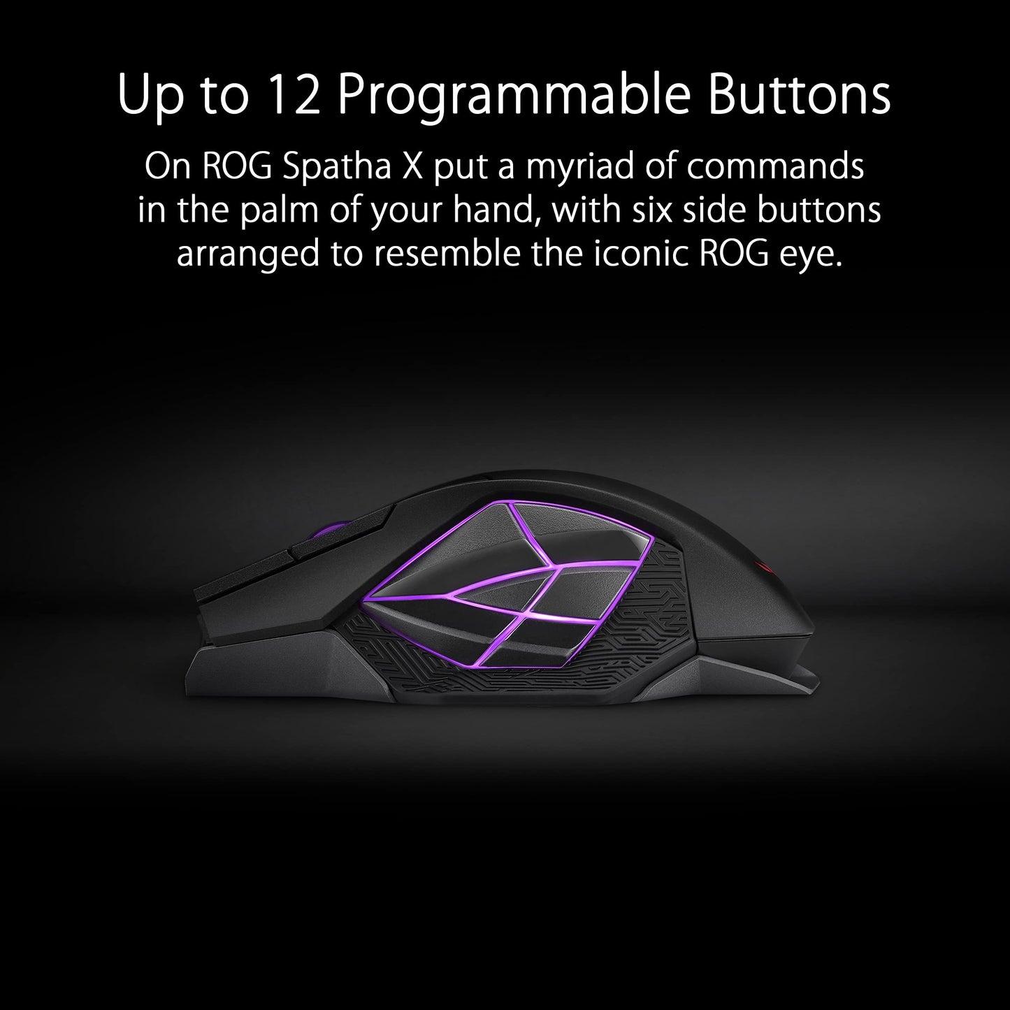ASUS ROG Spatha X Wireless Gaming Mouse - MMO/MOBA Design, 12 Programmable Buttons, Right-Handed, 168g, Dual-Mode (Wired/2.4GHz), 19K DPI, up to 67Hr