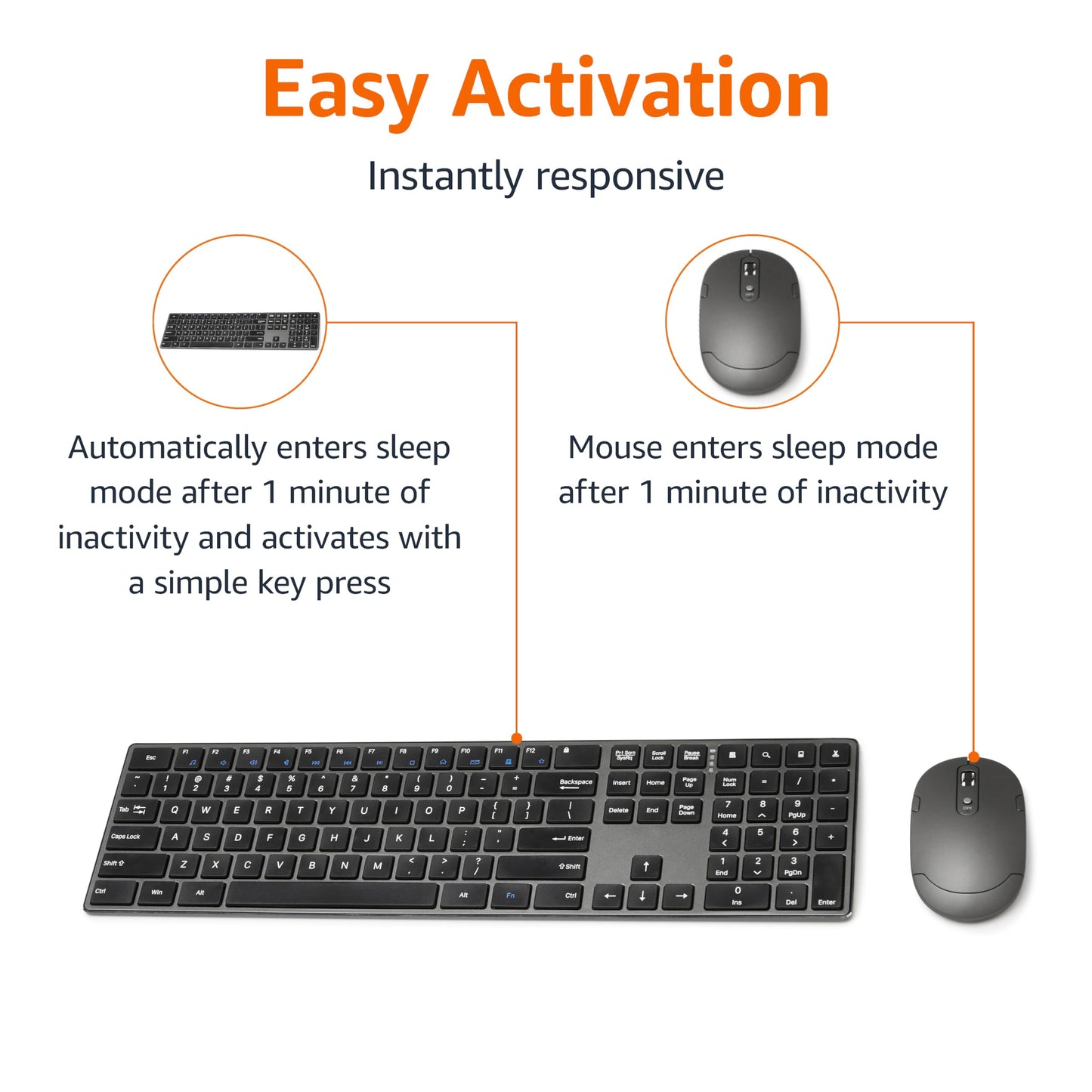 Amazon Basics Ultra Premium Wireless Keyboard and Mouse Combo, Rechargeable, Full-Size with Number Pad, Sleek Design, Plug and Play, Quiet Typing