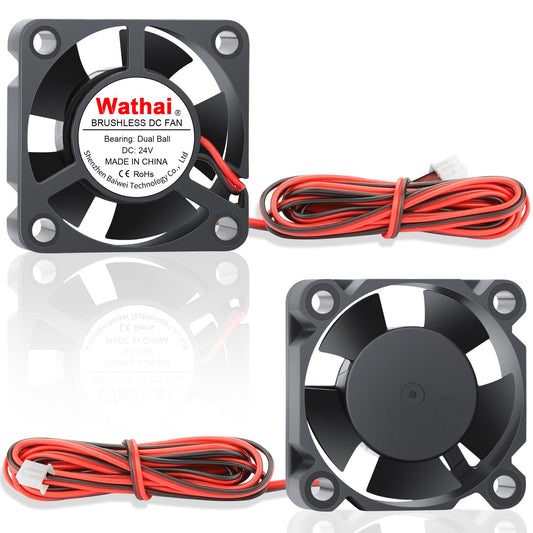 Wathai 2pcs 3010 30mm Fan 24V Dual Ball DC Brushless 3D Printer Micro 24 Volt Cooling Fans 30x30x10mm 2Pin with 1000 mm / 3.3 FT Wires for 3D Printer
