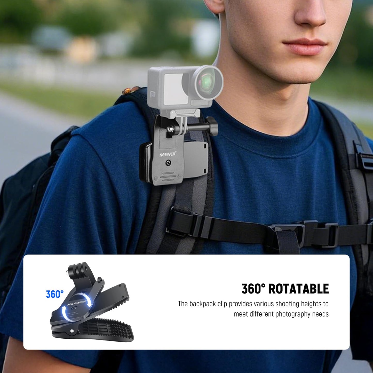 NEEWER Accessory Set Compatible with GoPro Hero Insta360 DJI AKASO Action Camera, Quick Change Head Strap Head Strap Holder, Chest Strap, Backpack Hat