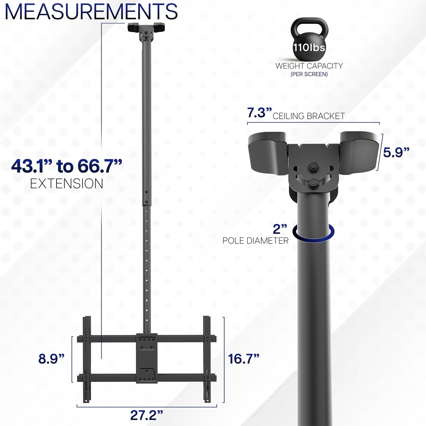 VIVO Back-to-Back Dual TV Ceiling Mount for 43 to 86 inch Screens, Heavy Duty, TVs up to 110 lbs Each, 5.5ft Extension Pole, Maximum VESA 600x400