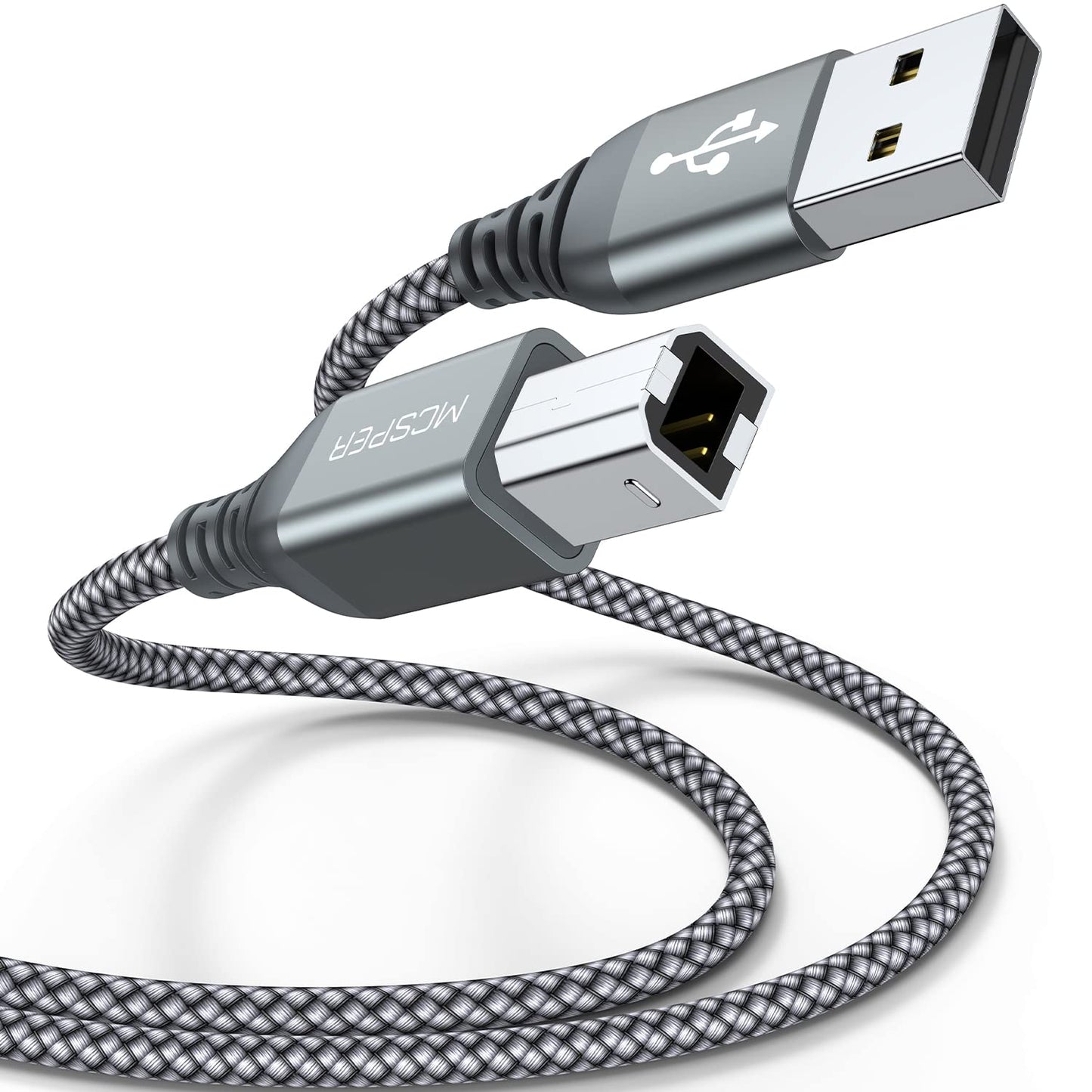 2 Pack USB Printer Cable - 5FT USB A to B Cable - Compatible with Hp, Canon, Brother, Samsung, Dell, Epson, Lexmark, Xerox, and More (Grey)