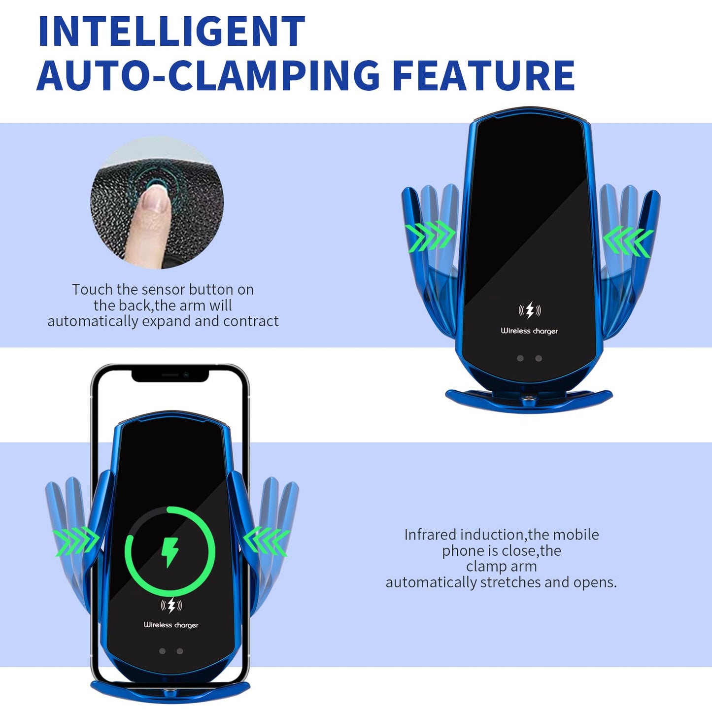 LFNOWN Wireless Car Charger Phone Mount 15W Fast Charging Auto Clamping Car Charger Car Phone Holder Mount Wireless Charging Mount Compatible with All