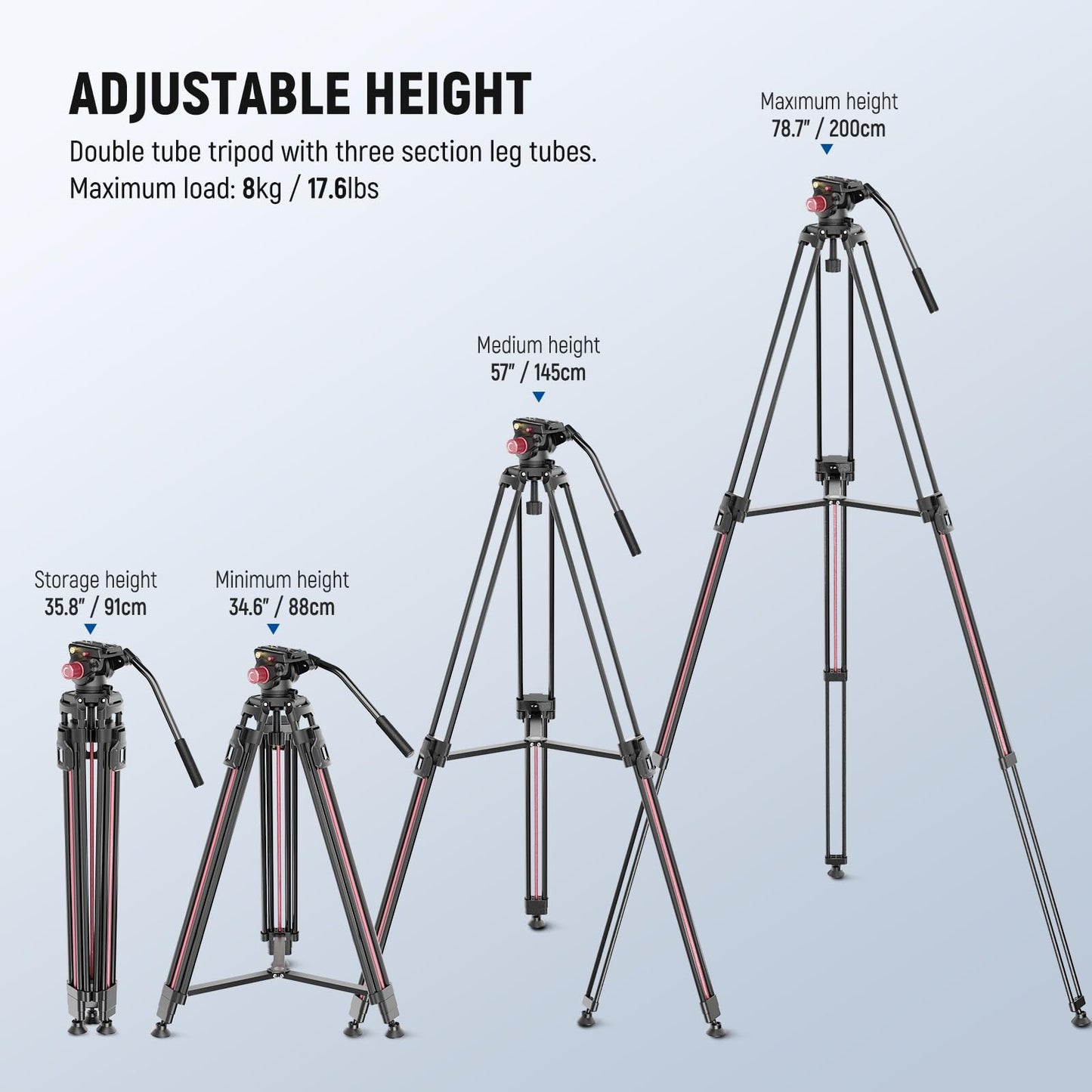NEEWER 79"/2m Video Camera Tripod with Fluid Head, One Step Quick Release Aluminum Heavy Duty Tripod Stand with QR Plate Compatible with Canon Nikon