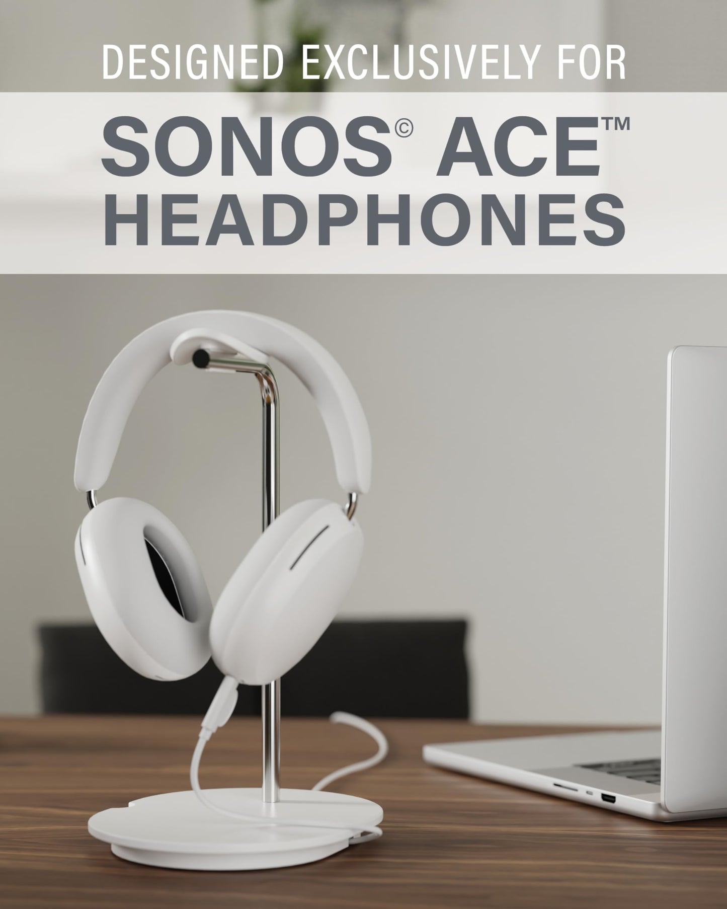 Sanus Sonos Ace Headphones Stand - Premium Stand w/Silicone Cradle Prevents Creasing & Built-in Cable Management w/Magnetic Clip for Fast Charging…