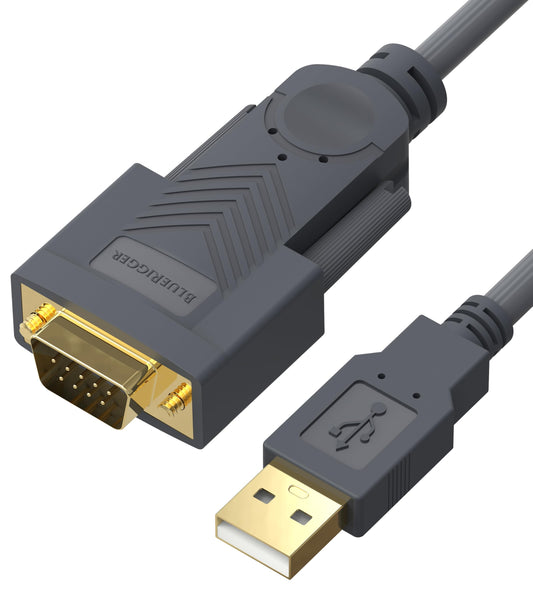 BlueRigger USB to RS232 Serial Adapter Cable (10FT, USB 2.0 to DB9 Male, 480Mbps, Console Cable, 9-pin Serial Port) - Compatible with Windows, Mac