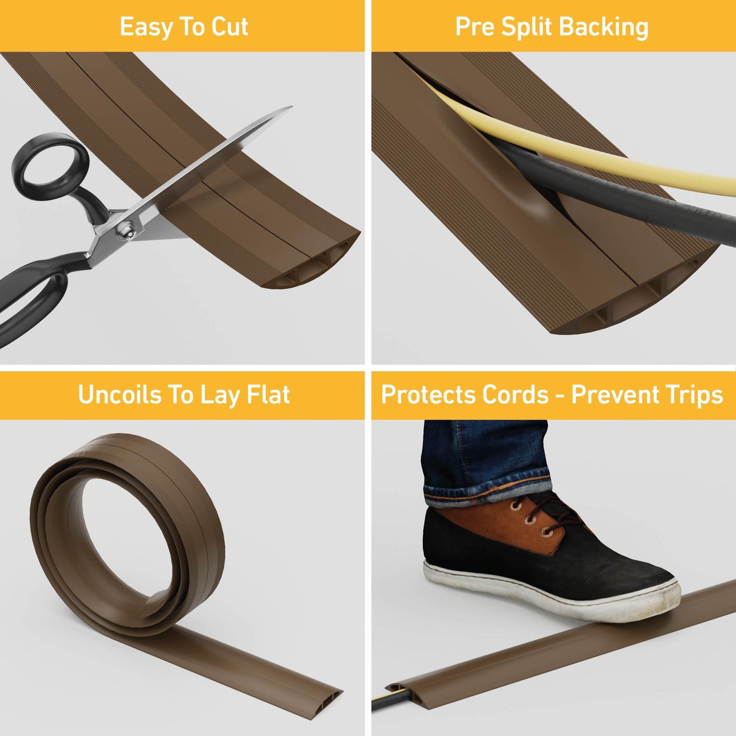 D-Line 6ft Floor Cord Cover, Cable Protector, Hide Extension Cords, Protect Cords, Prevent Cable Trips, Heavy Duty Cord Hider - Cable Cavity = 0.63"