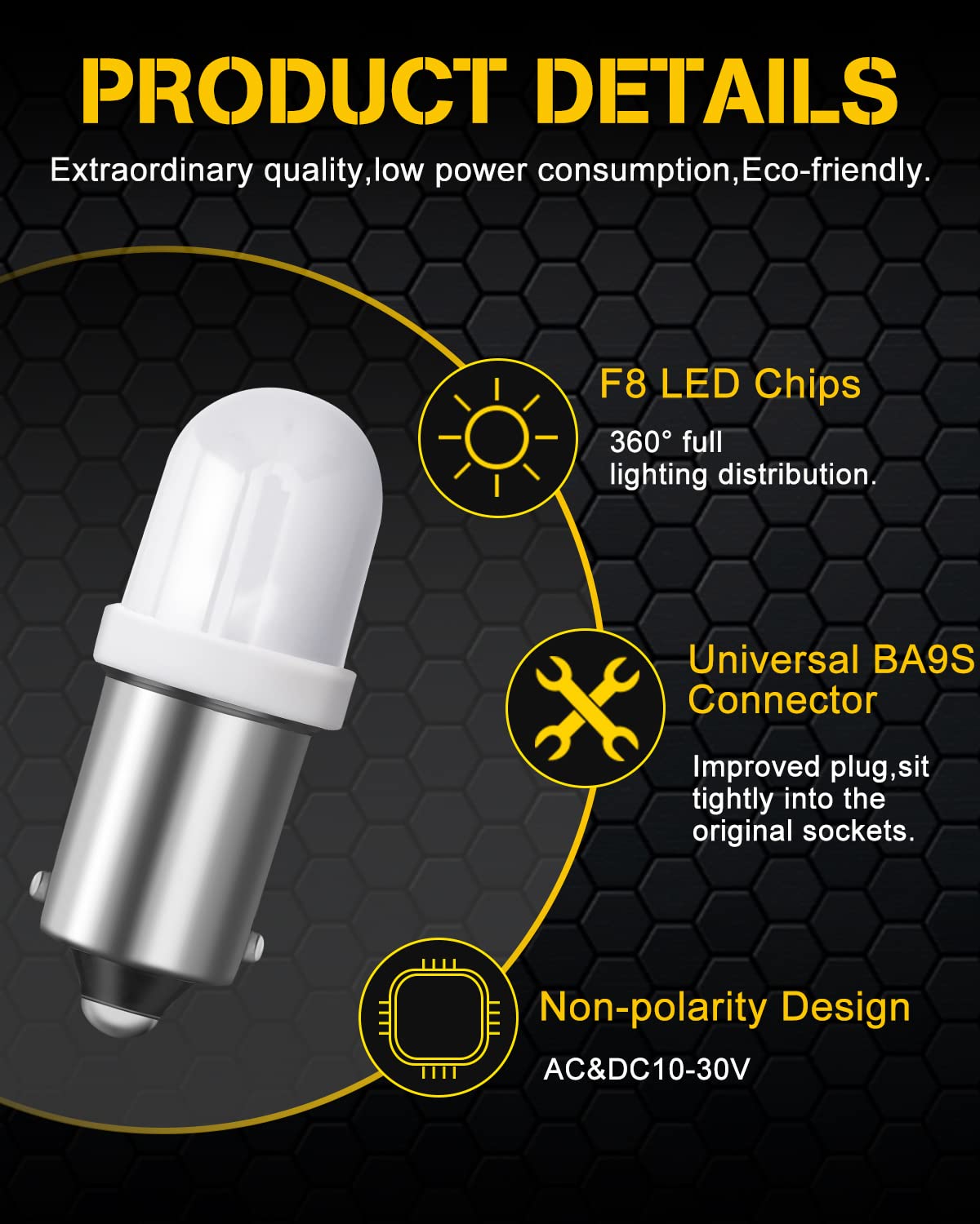 Qasim GE44 47 755 756 1893 1847 BA9S Pinball Led Bulb AC/DC 6V 6.3V White