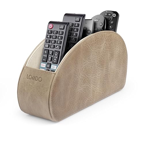 Londo Remote Control Holder with 5 Pockets - Store DVD, Blu-Ray, TV, Roku or Apple TV Remotes - Italian Genuine Leather with Suede Lining - Slim