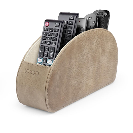 Londo Remote Control Holder with 5 Pockets - Store DVD, Blu-Ray, TV, Roku or Apple TV Remotes - Italian Genuine Leather with Suede Lining - Slim