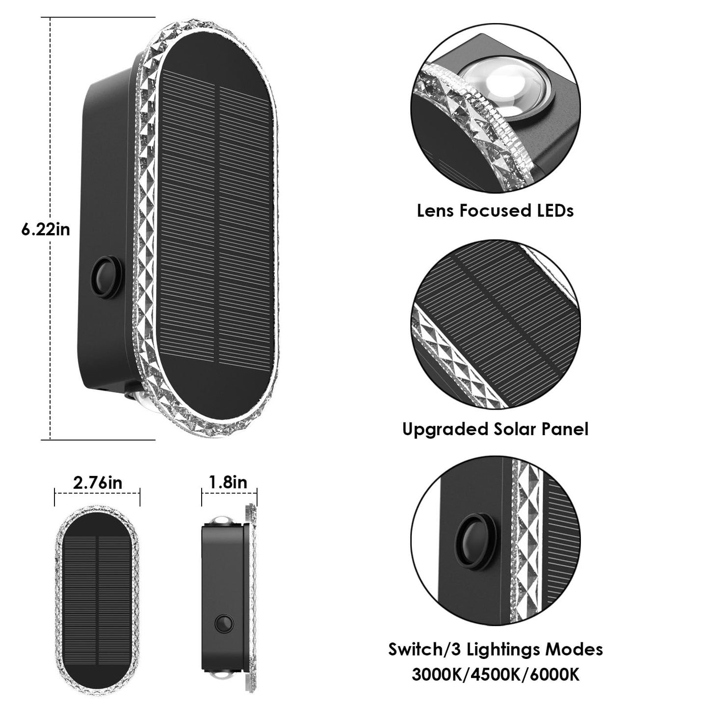 Solar Fence Lights Outdoor - 3000/4000/6000K 3 Modes, IP65 Waterproof Fence Lights Solar Powered, Up & Down Lighting Solar Wall Lights Outdoor