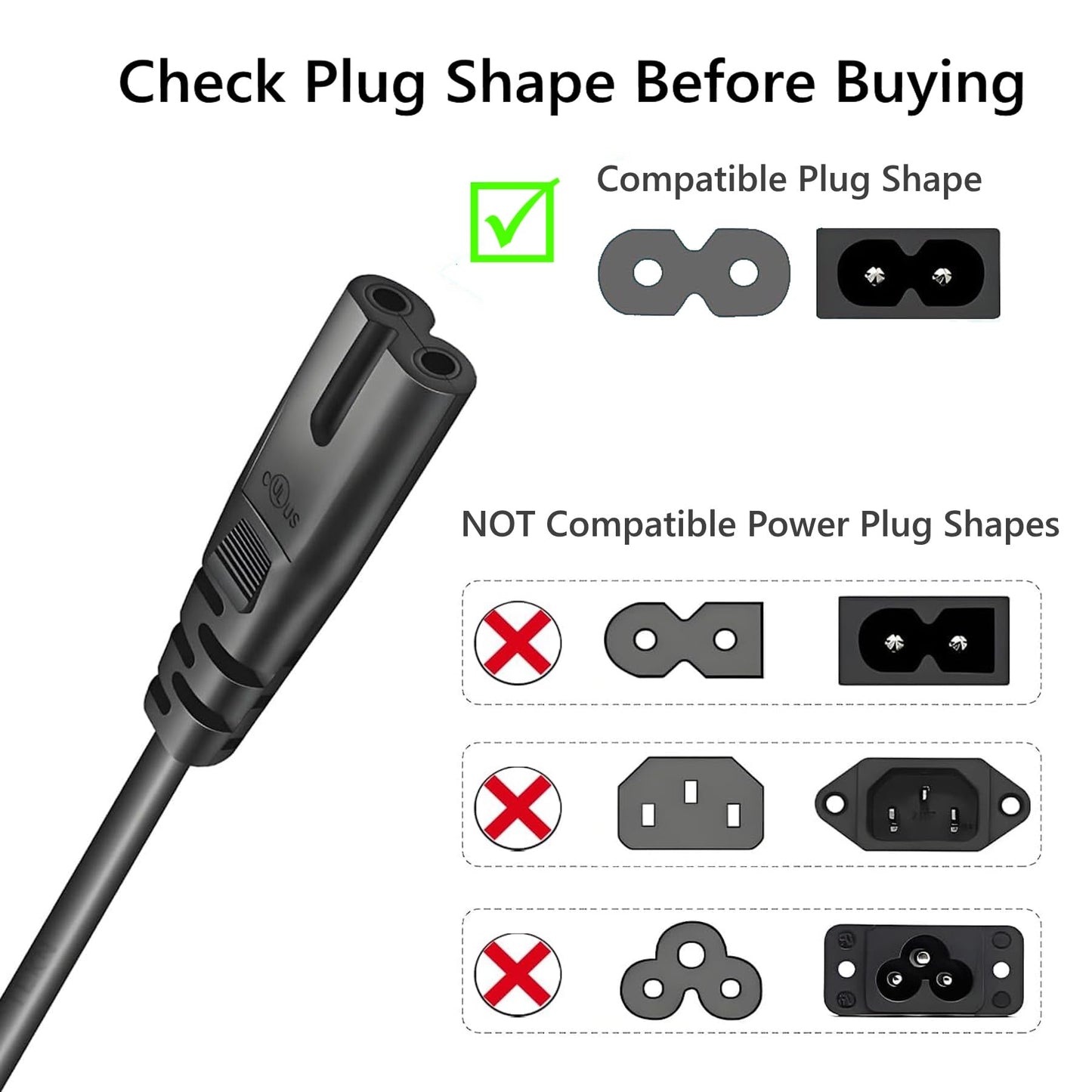 6FT Long Power Cable/Cord/Wire Compatible with USB C Charger Block, Hub, GaN Charging Station, Cube, USB Power Strip