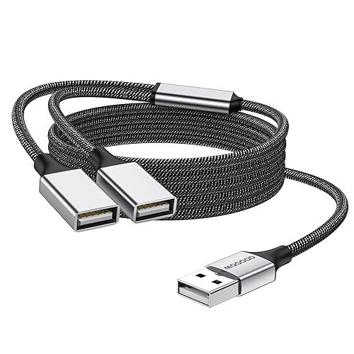 MOGOOD Dual USB 2.0 Power Cord Extension - USB A Splitter for Laptop/Mac/Car